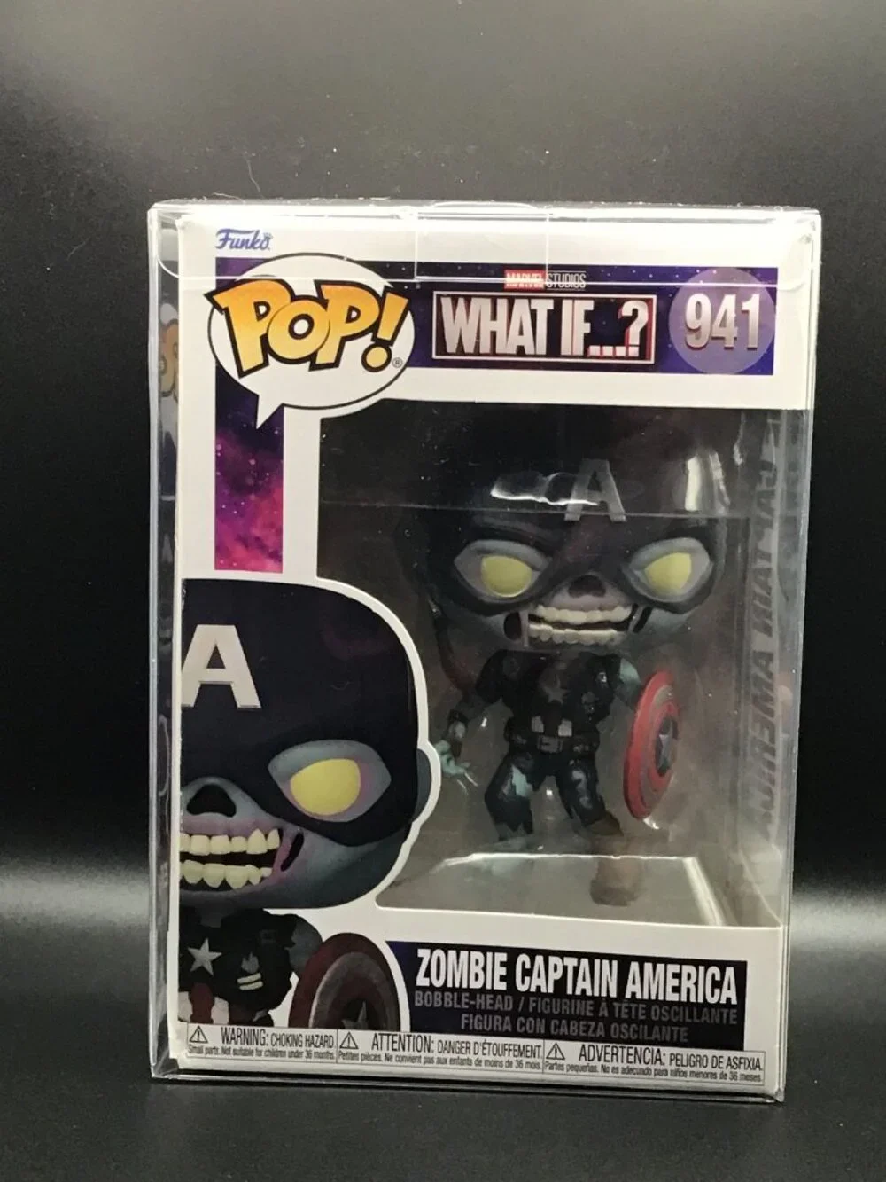 Funko Pop Zombie Captain America #941 Marvel What If Exclusive w/Pop Protector